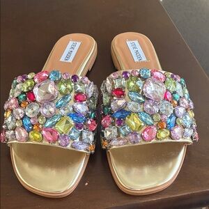 Steve Madden Gold Sandals with Multicolor Gems